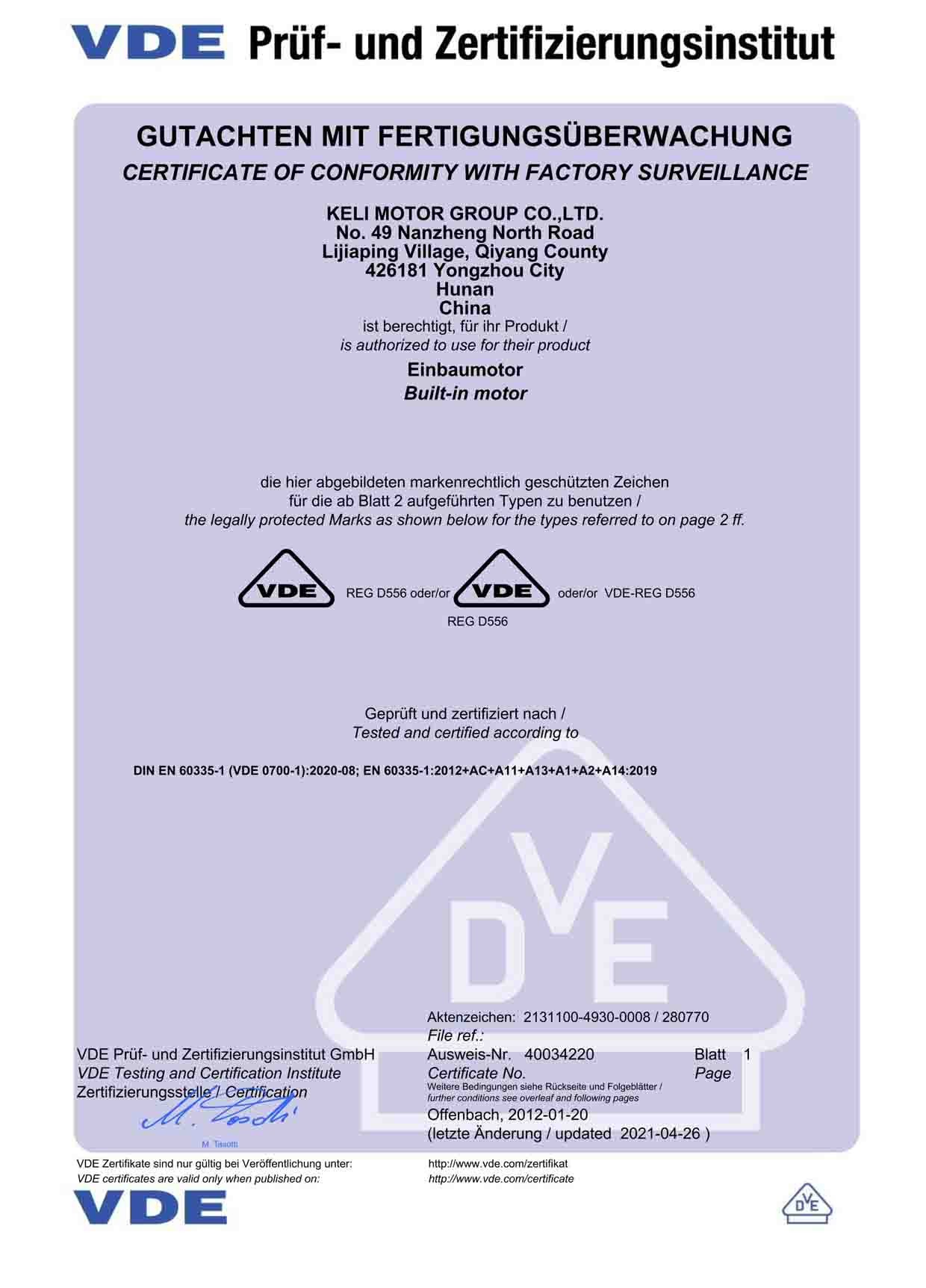 VDE Certificate